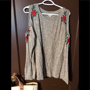 Cold shoulder long sleeve top with roses